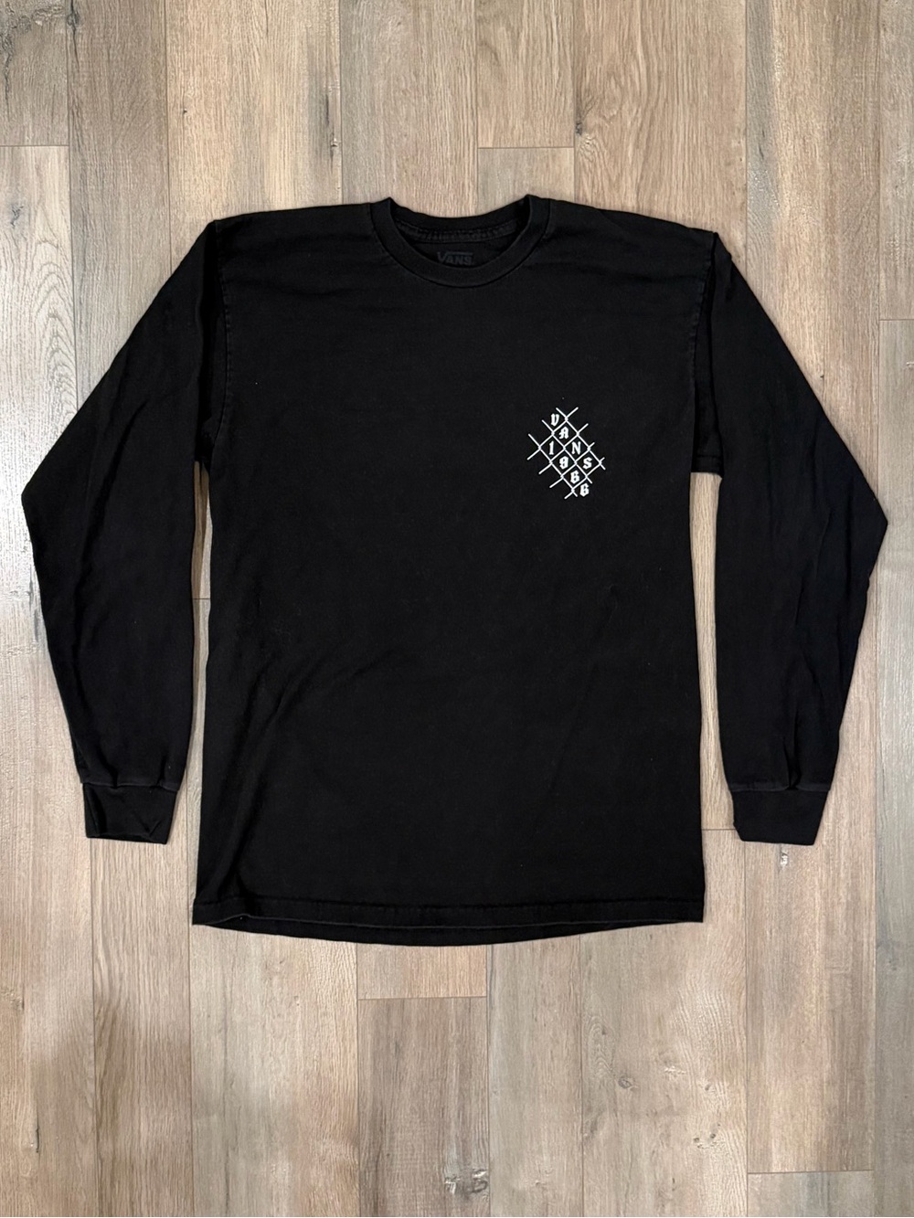 Vans Black Long Sleeve Tee with Small White Chest Graphic